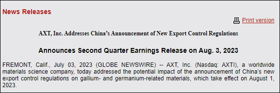 美国半导体企业AXT公司7月3日发布的公告.png